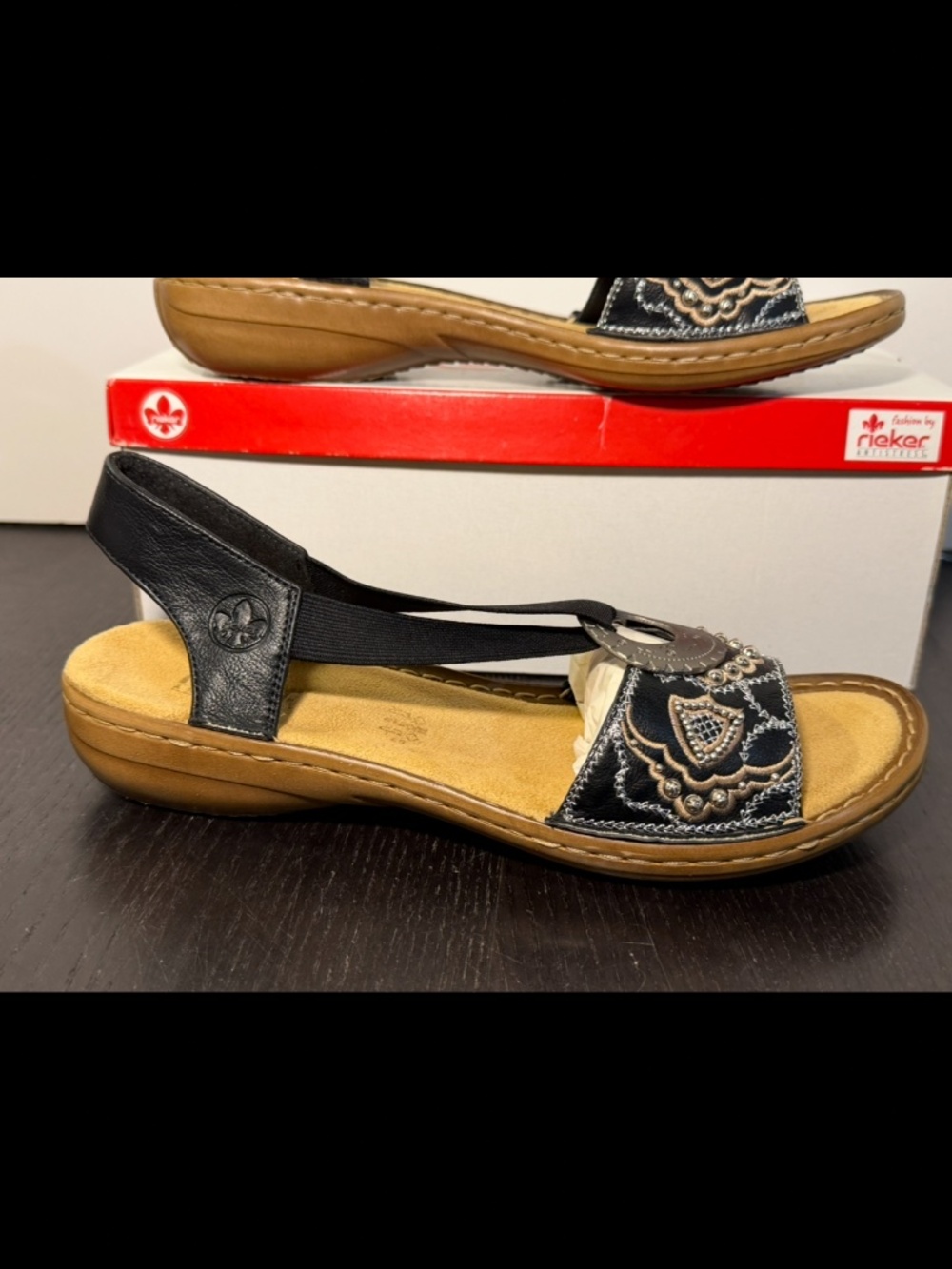 Rieker Regina 608B9 Beaded Sandals Black Womans EU 40/US 8.5-9M